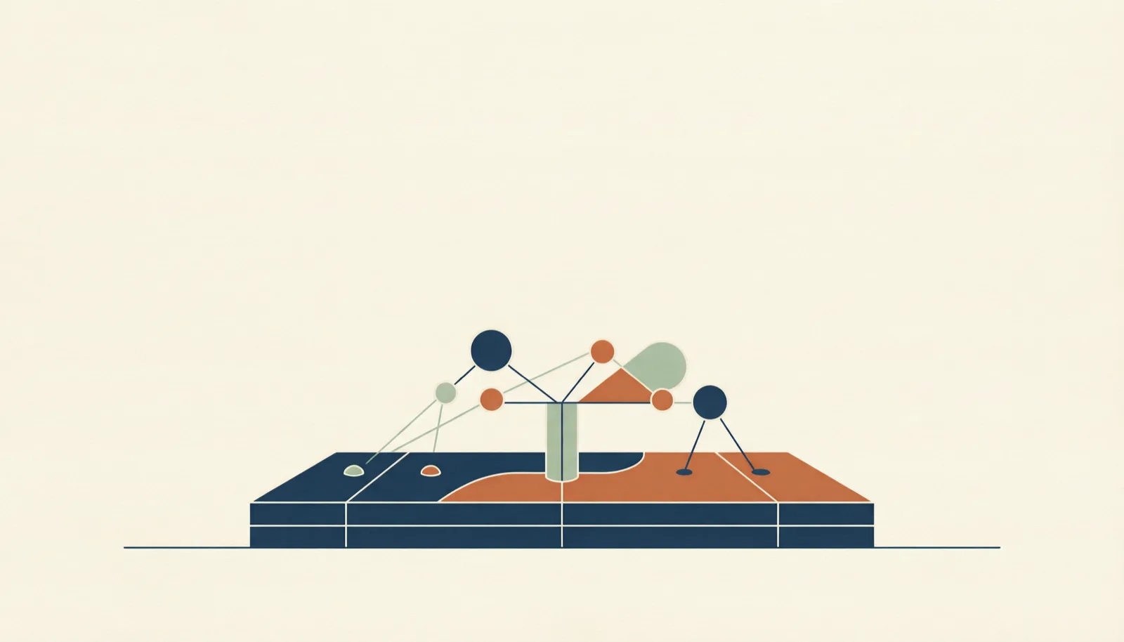 A solid foundational base layer with connected forms growing on top.